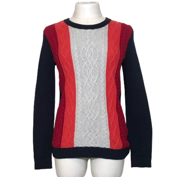 TOMMY HILFIGER Cable Knit Multicolor Sweater Top - Picture 1 of 9